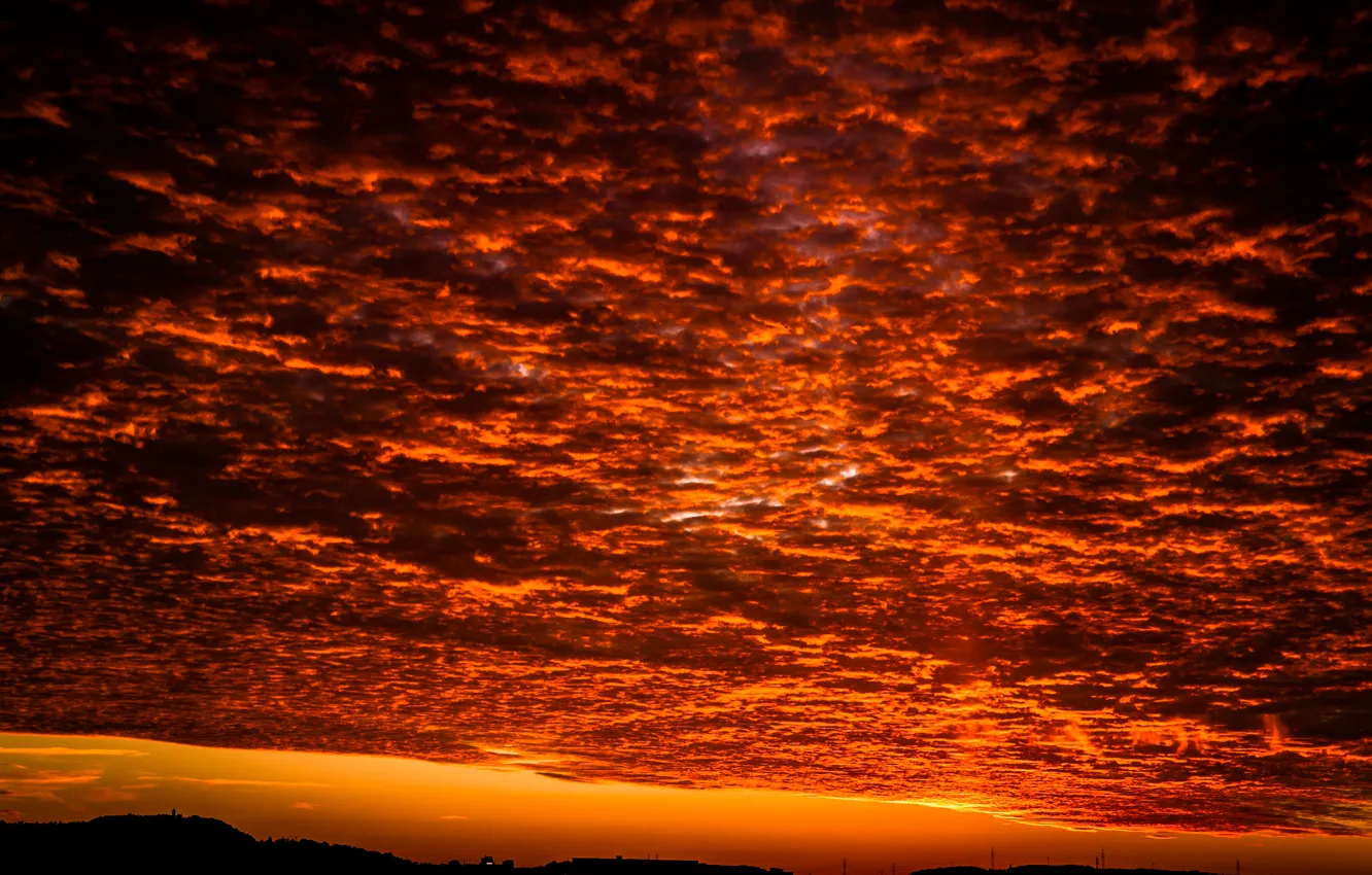 Photo wallpaper sky, sunset, autumn, evening, dusk, reflection, cloudy, Couds