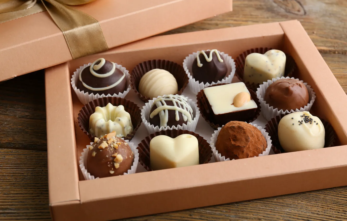 Photo wallpaper box, chocolate, dessert, chocolates