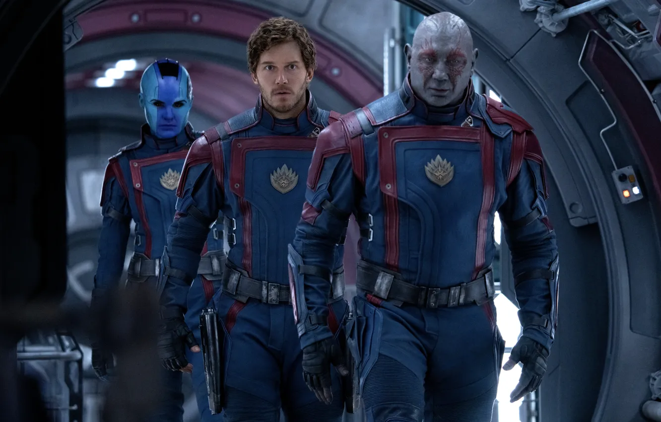 Photo wallpaper nebula, Karen Gillan, Peter Quill, Chris Pratt, Dave Bautista, Drax, Marvel Studios, Guardians Of The …