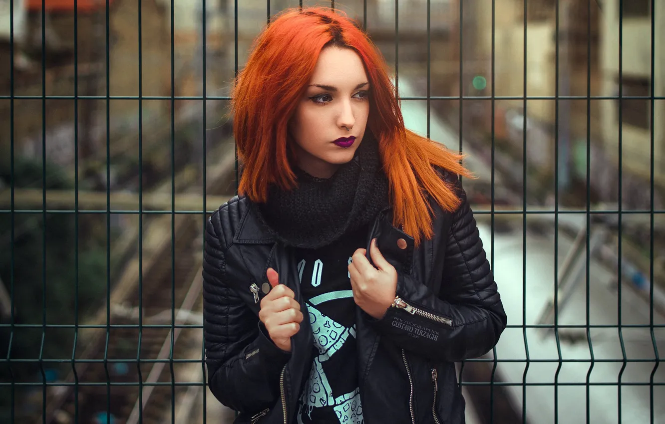 Photo wallpaper pose, model, portrait, makeup, piercing, jacket, hairstyle, beauty