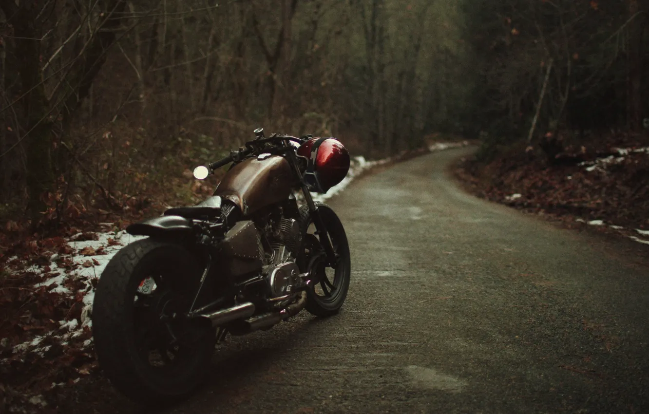 Photo wallpaper asphalt, motorcycle, classic motorcycle