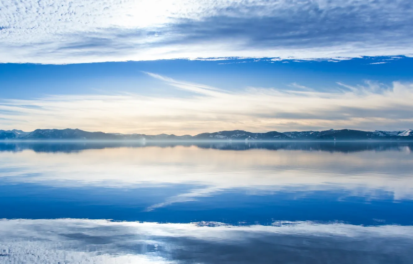 Photo wallpaper clouds, lake, reflection