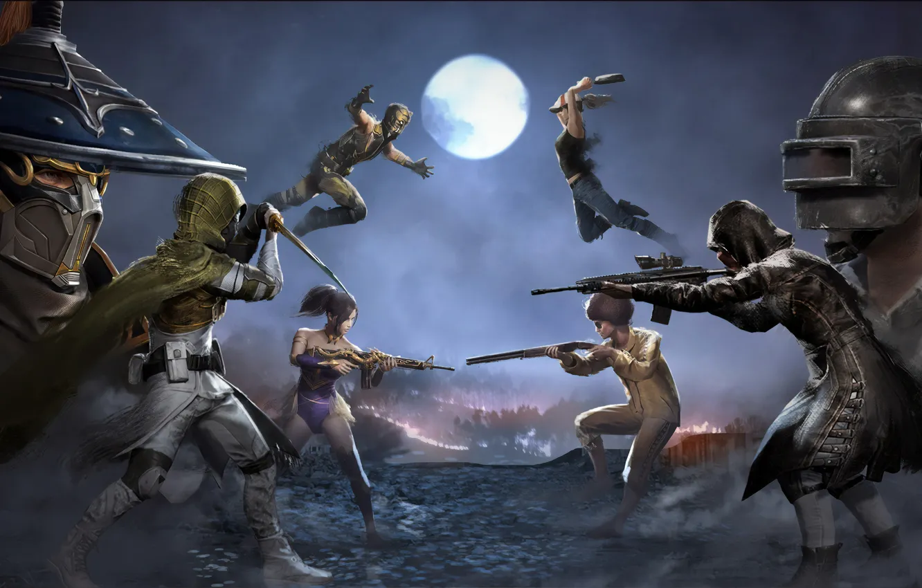 Photo wallpaper weapons, the moon, the game, battle, art, fight, moon, game