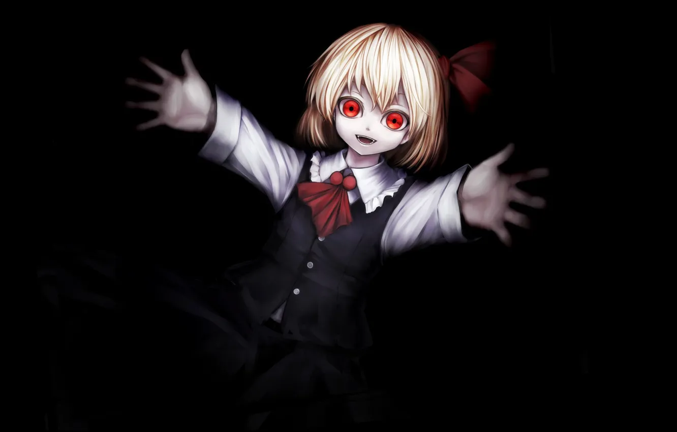 Photo wallpaper red eyes, baby, madness, art, in the dark, pulls a hand, Rumia, Touhou Project