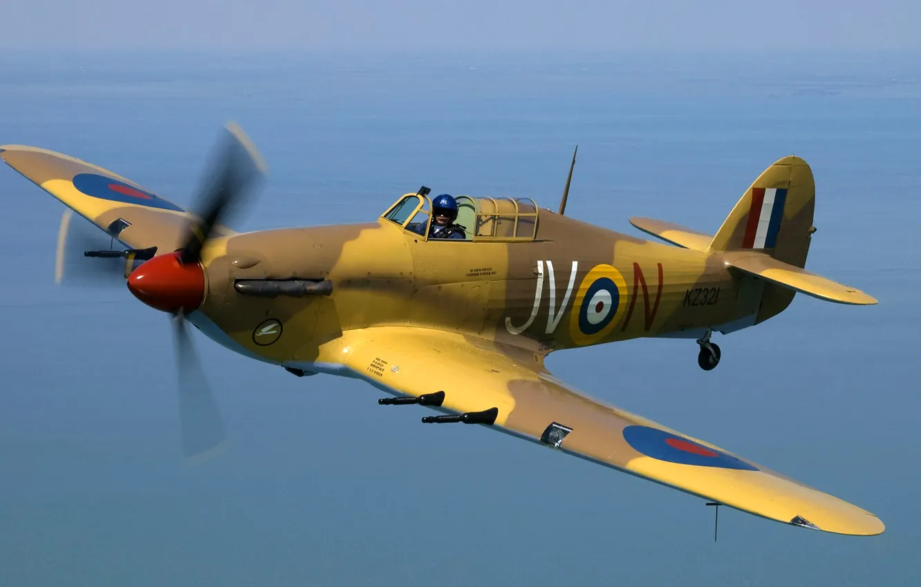 Photo wallpaper sea, the sky, flight, retro, fighter, pilot, propeller, the plane