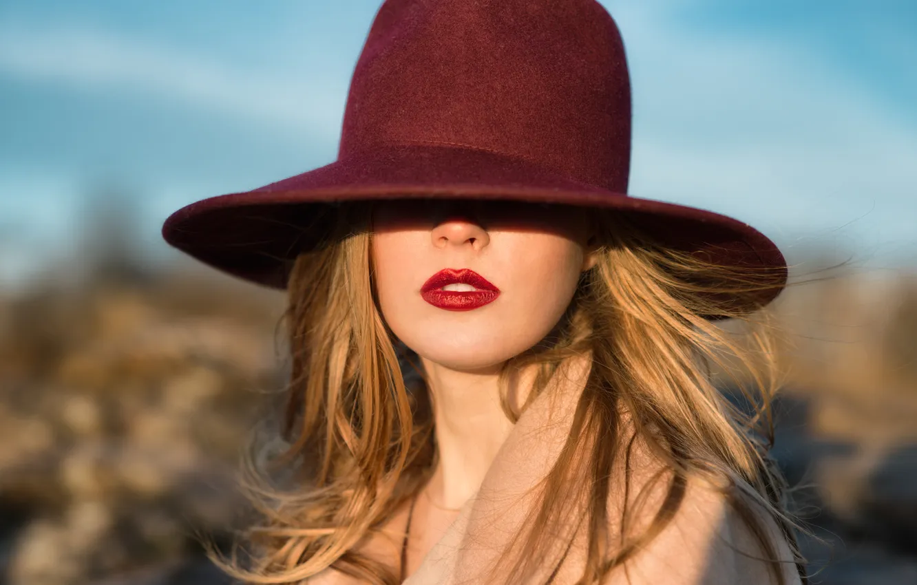 Photo wallpaper style, Nikita Starichenko, lips, hat, red, lipstick