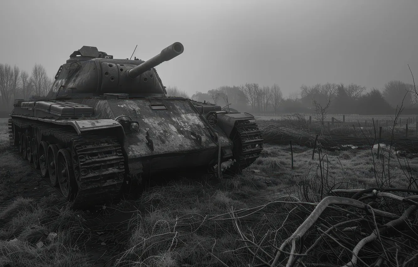 Photo wallpaper Field, Trees, Tank, WWII, The great Patriotic war, The Second World War, Digital art, AI …