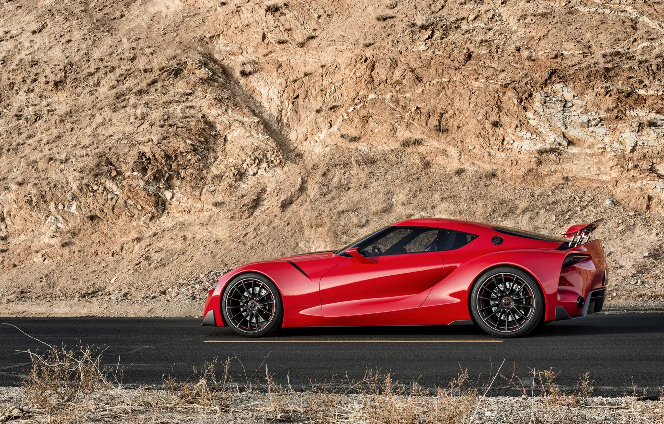Photo wallpaper red, rock, coupe, profile, Toyota, 2014, FT-1 Concept
