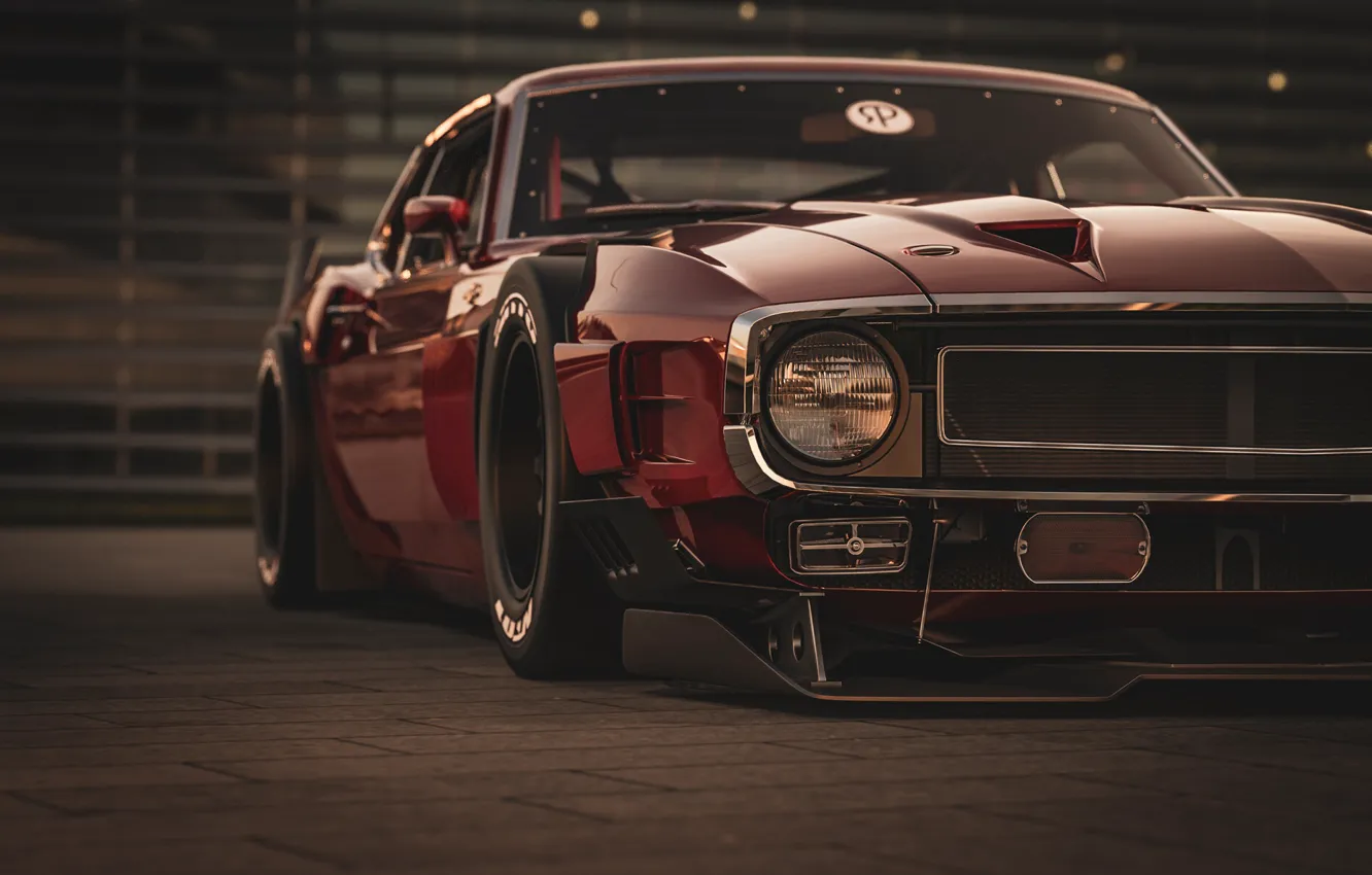 Photo wallpaper Ford, Shelby, GT500, Red, Auto, Headlight, Retro, Machine