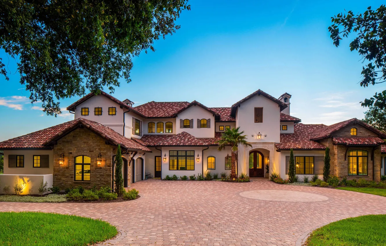 Photo wallpaper villa lake austin, architecture, lighting, paved courtyard, by Sendero homes, villa, lake Austin, colonial style