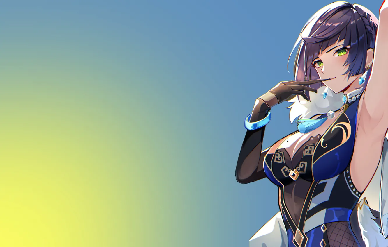 Photo wallpaper girl, hot, sexy, blue, anime, babe, armpits, anime girl