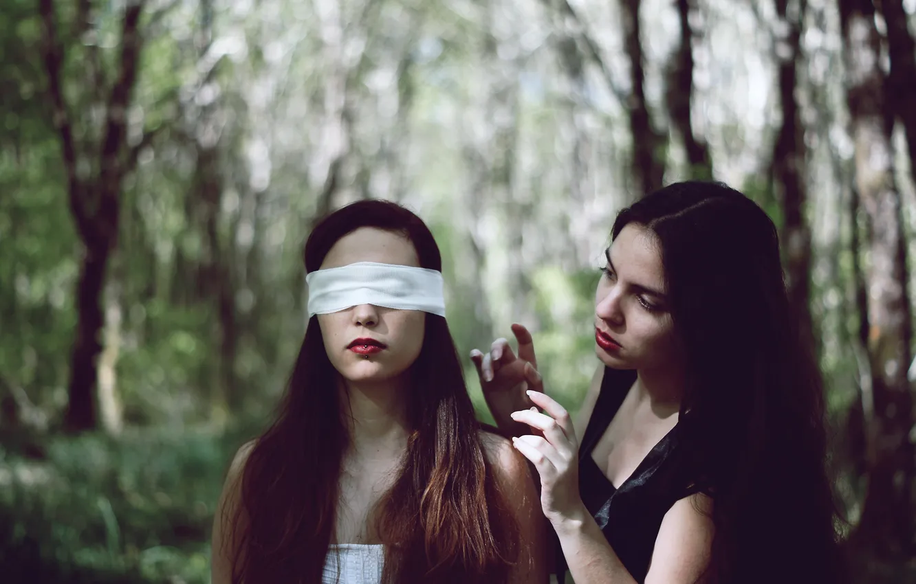 Photo wallpaper forest, girl, headband, brown hair