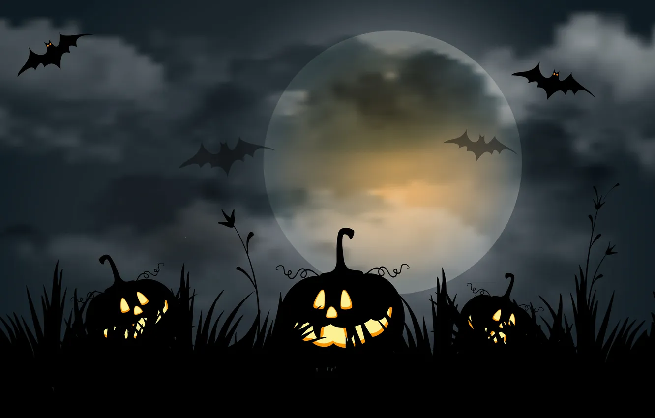 Photo wallpaper Halloween, scary, Halloween, bats, creepy, full moon, full moon, scary