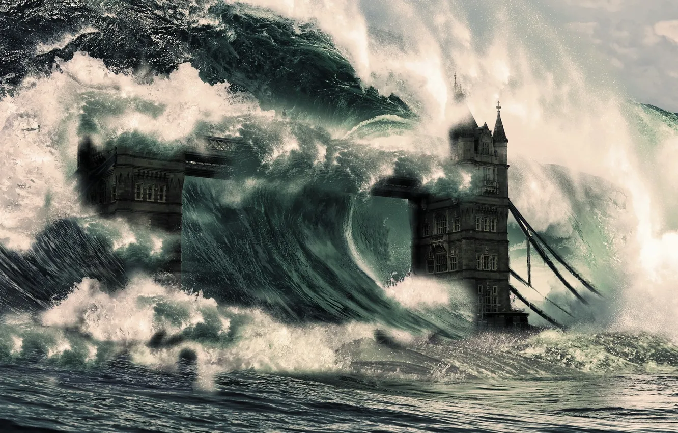 Photo wallpaper wave, London, tsunami, 2012, Tower bridge