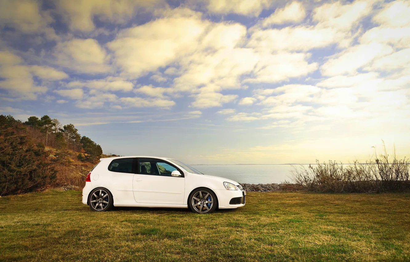 Photo wallpaper the sky, clouds, nature, Volkswagen, white, Golf, golf, Volkswagen