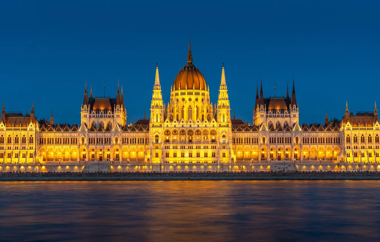 Photo wallpaper lights, night, Hungary, Danube, Orsaghaz, neo gothic