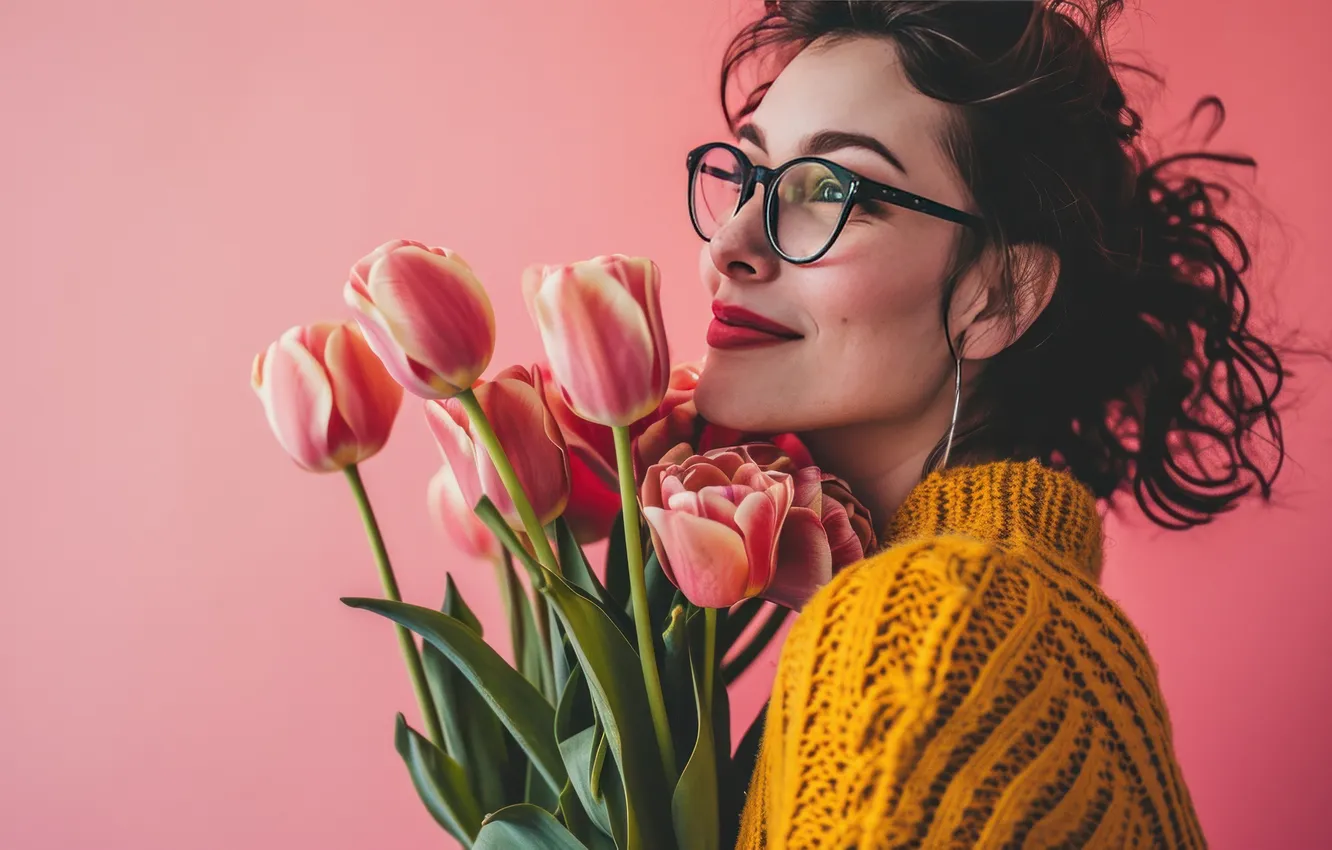 Photo wallpaper look, girl, flowers, face, holiday, portrait, bouquet, spring