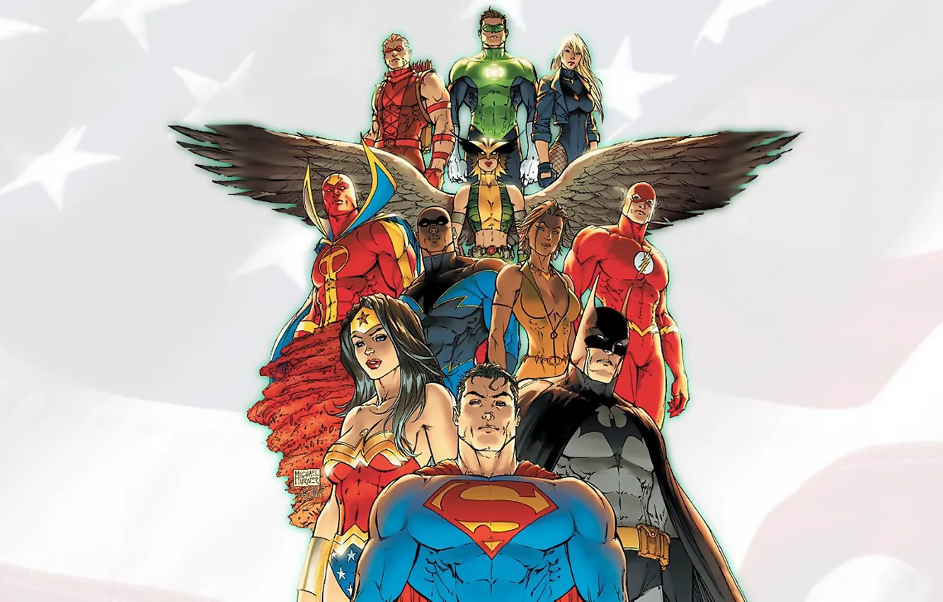 Photo wallpaper fantasy, Wonder Woman, Batman, background, Green Lantern, Superman, comic, DC Comics