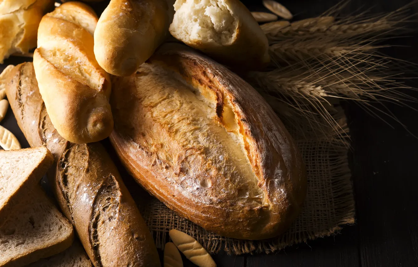 Photo wallpaper spikelets, bread, baguette, cuts