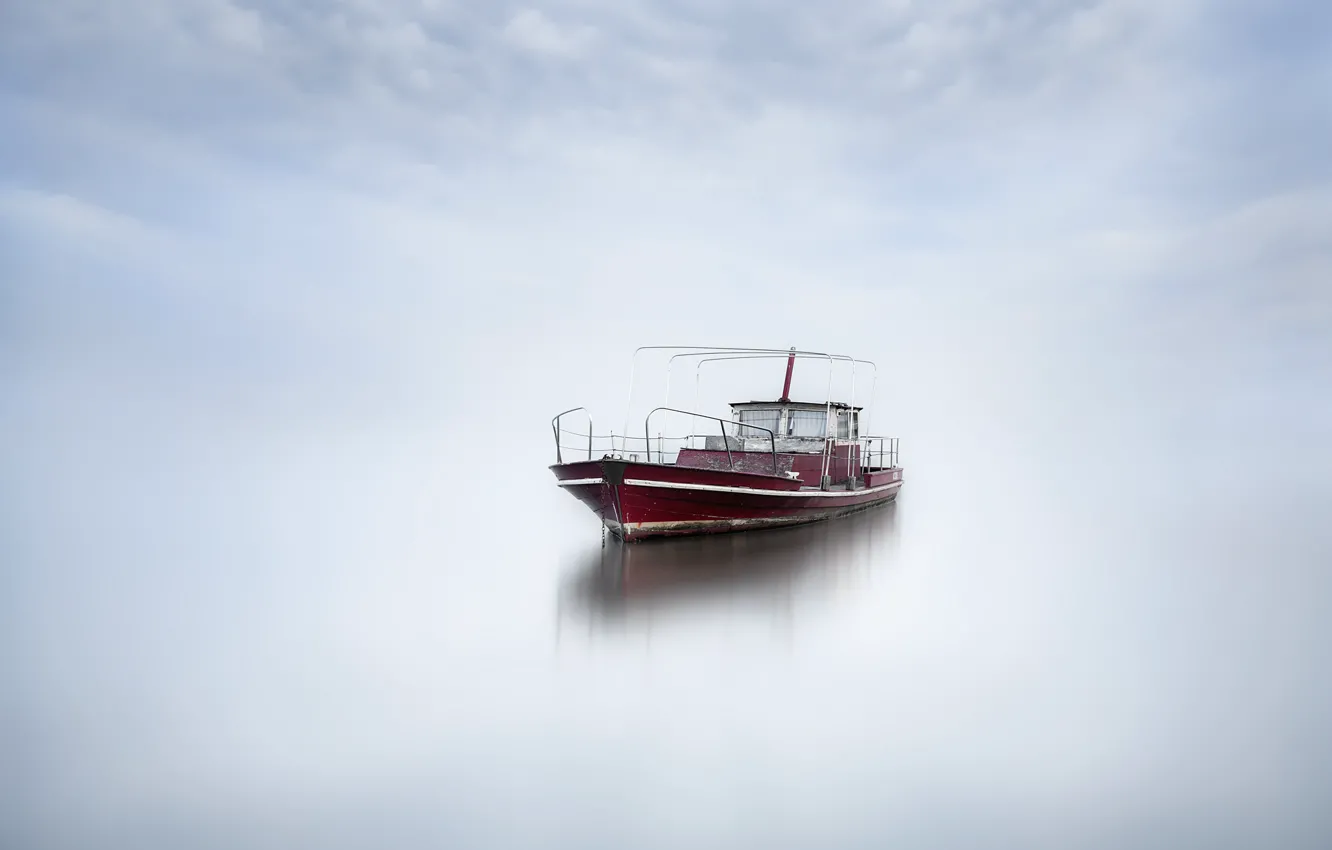 Photo wallpaper fog, background, boat