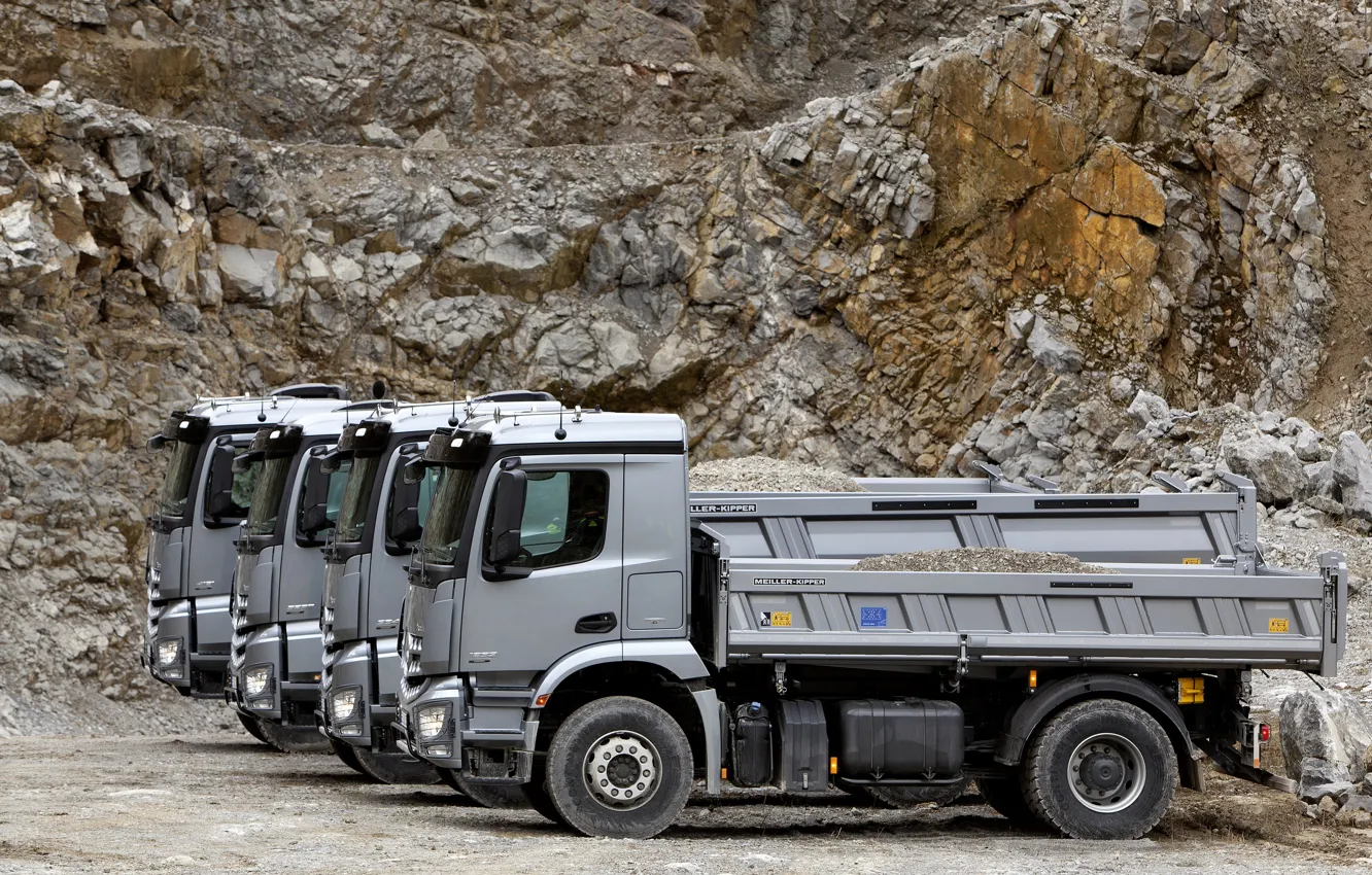 Photo wallpaper trucks, Mercedes-Benz, a number, grey, 2013, quarry, Arocs