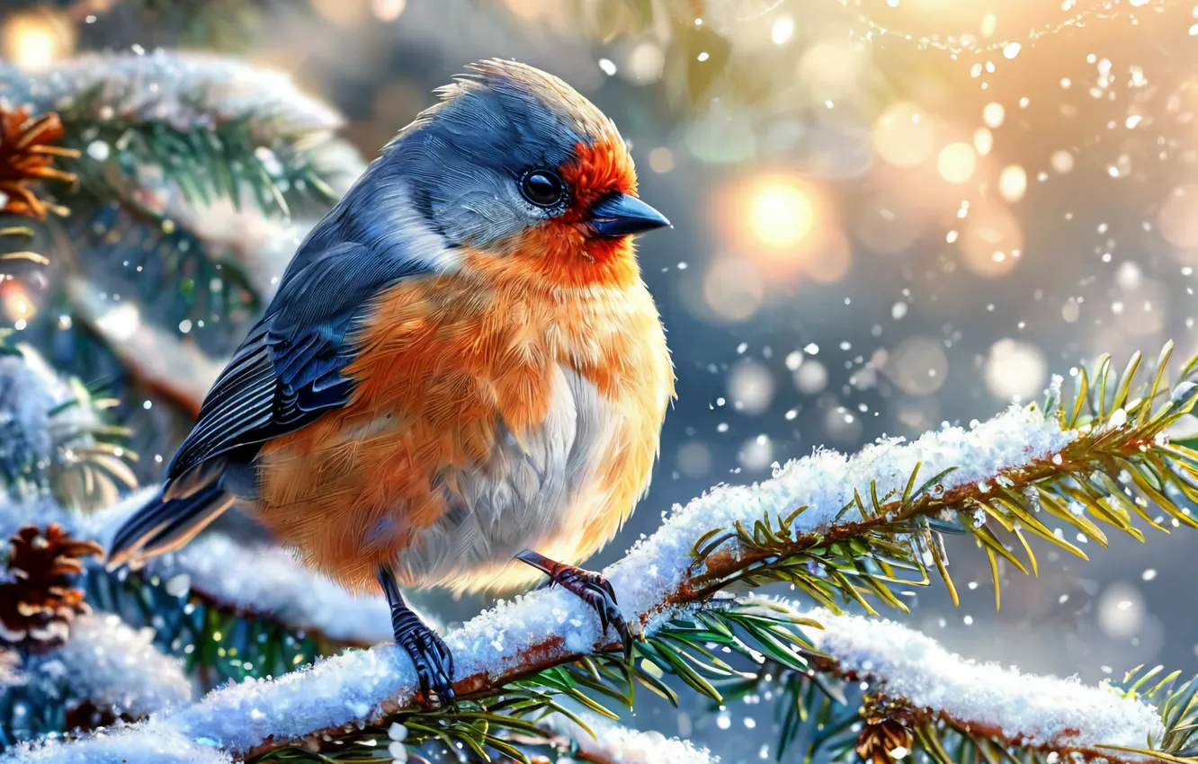 Photo wallpaper bird, new year, tit