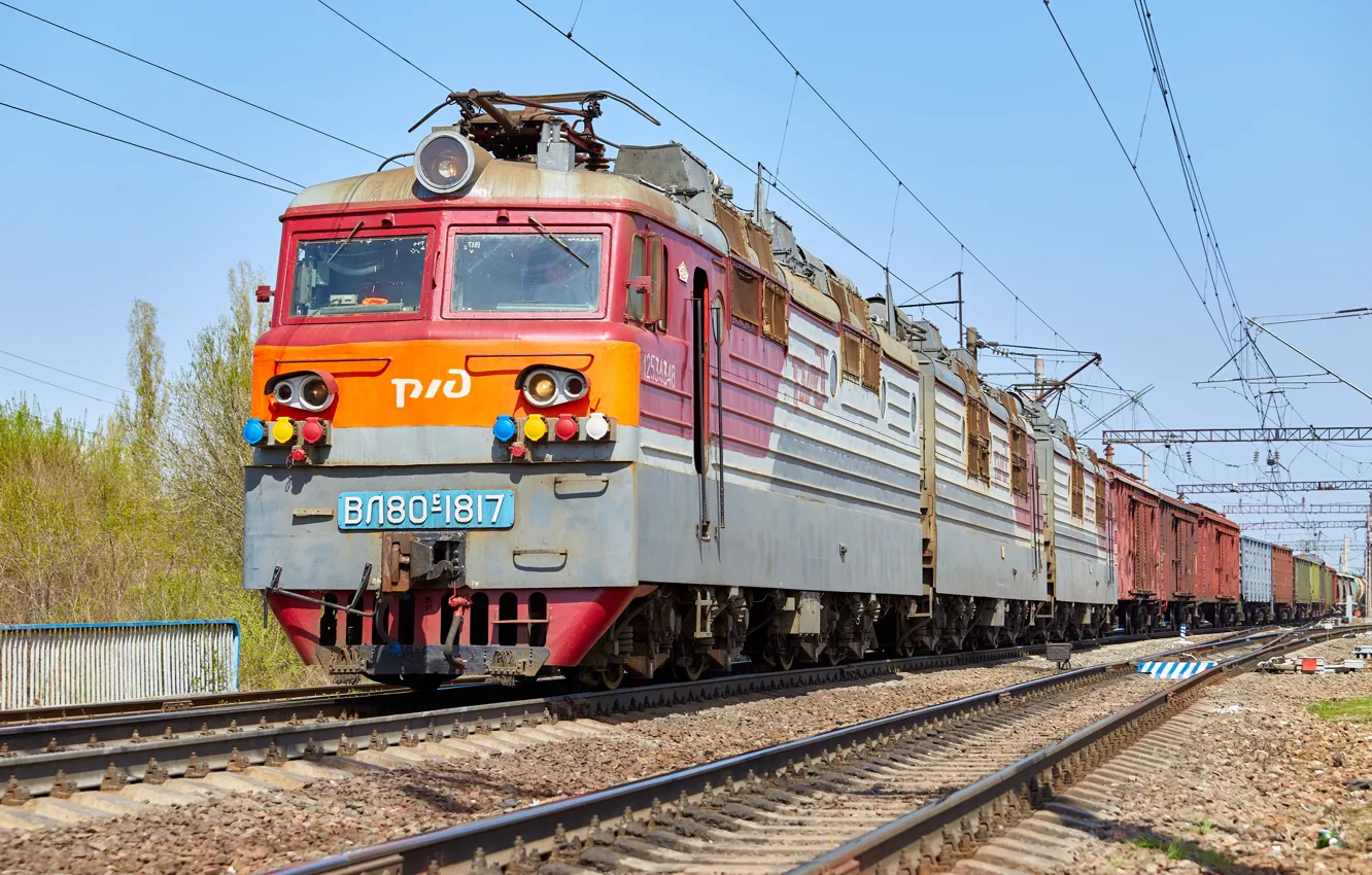 Photo wallpaper Train, railroad, locomotive, electric, ВЛ80С