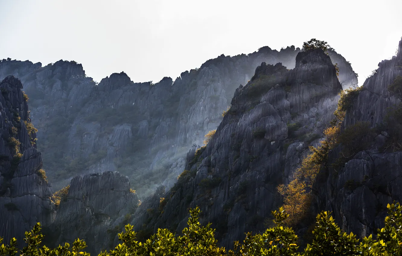 Photo wallpaper greens, the sun, mountains, rocks, Thailand, Thailand, the sun's rays, Prachuap Khiri Khan