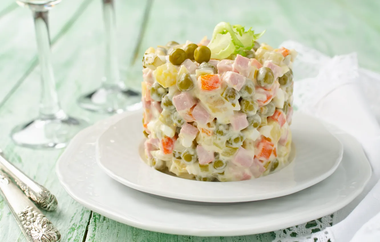 Photo wallpaper polka dot, vegetables, salad, Olivier