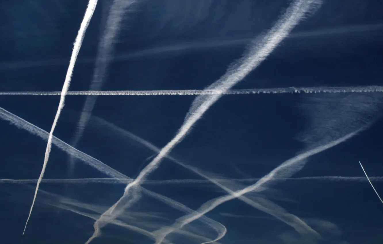 Photo wallpaper the sky, traces, the plane