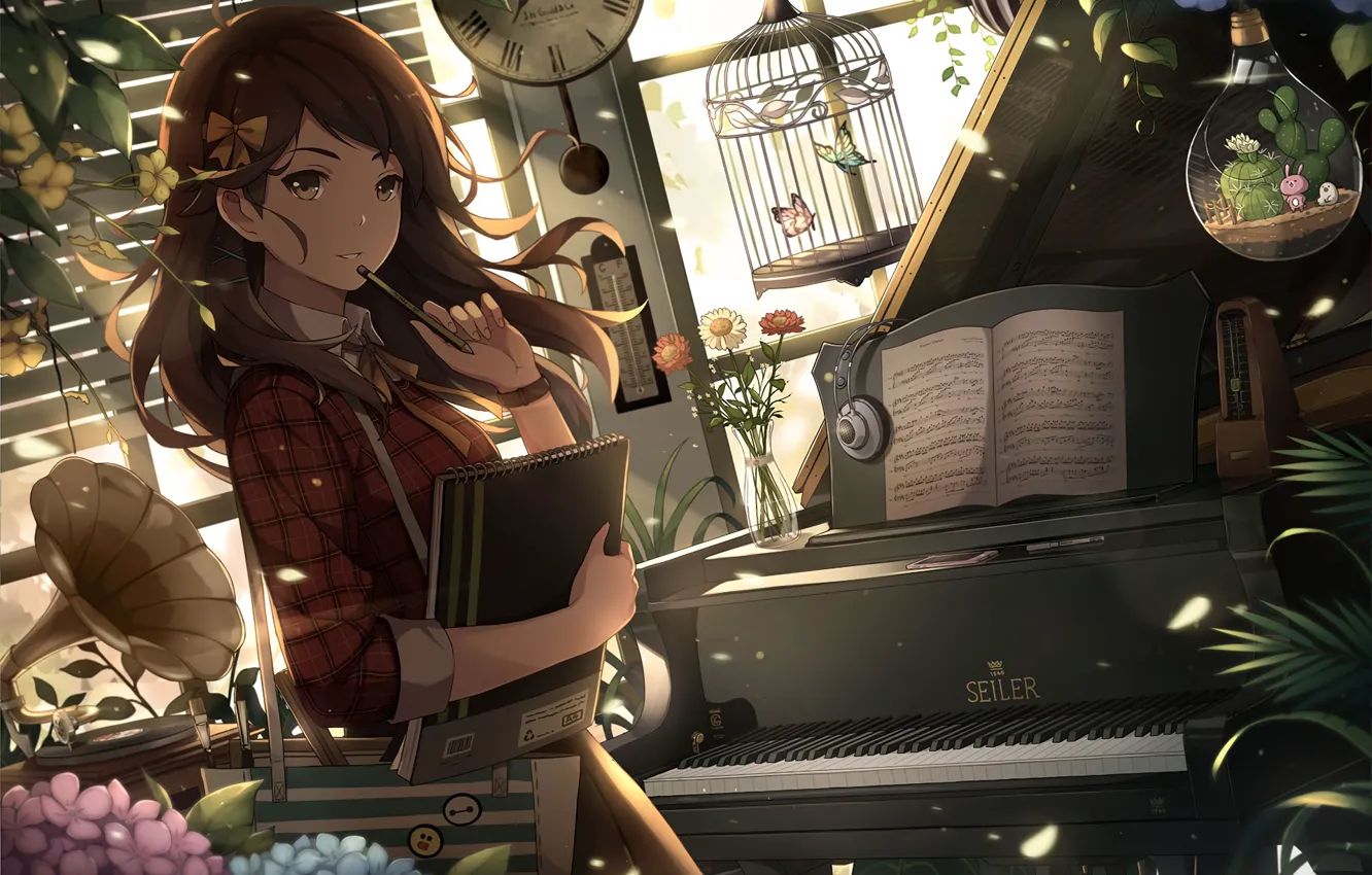 Photo wallpaper girl, cell, piano, anime, art, eugene