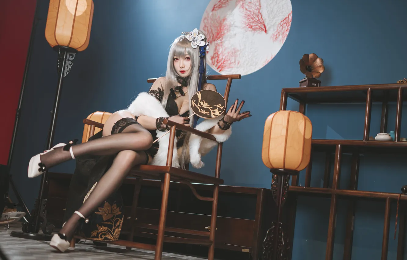 Photo wallpaper Asian, cutie, cosplay, cosplay, asian, cutie, asian girls, sitting on a chair