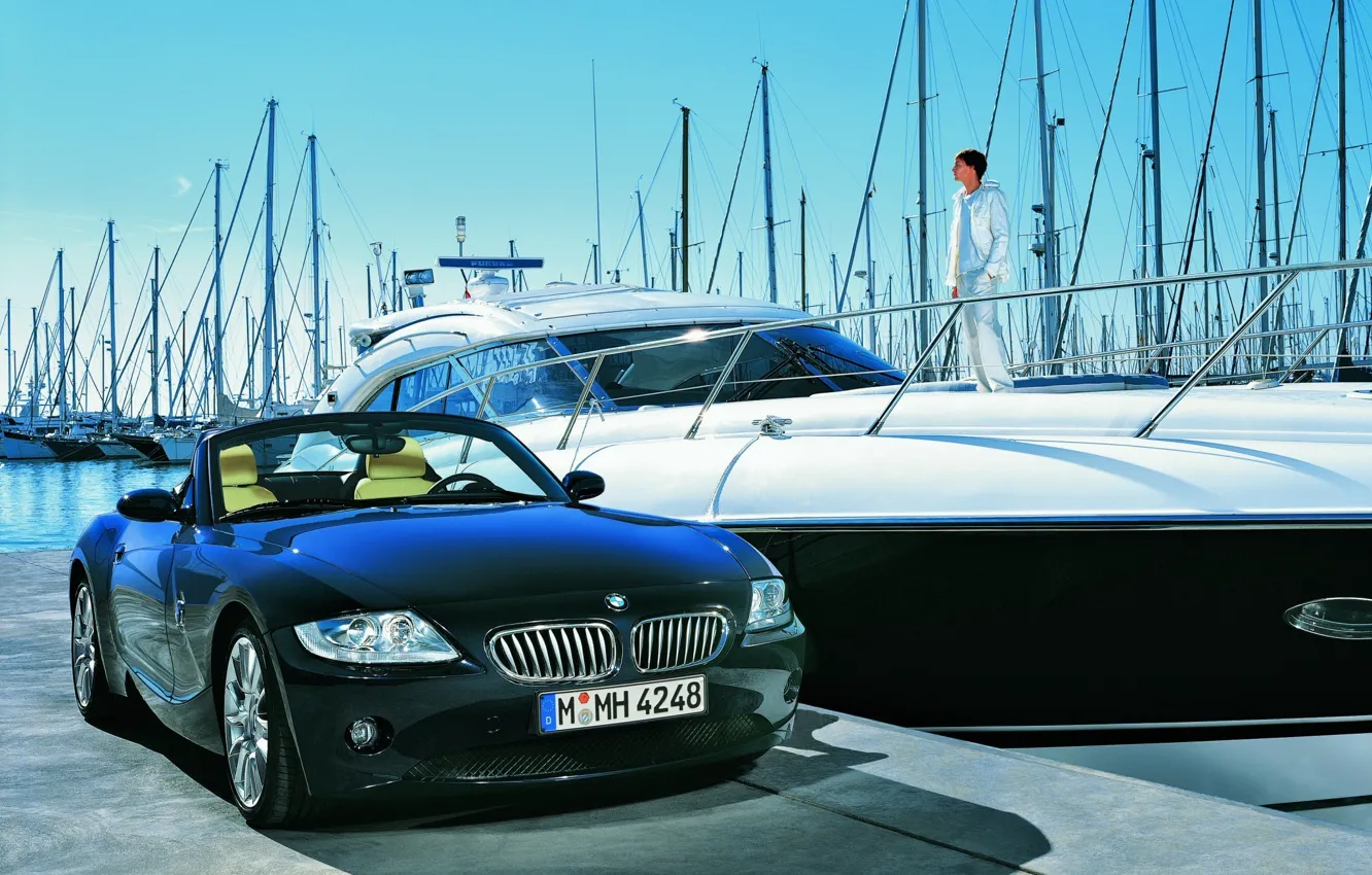 Photo wallpaper yacht, BMW, pier