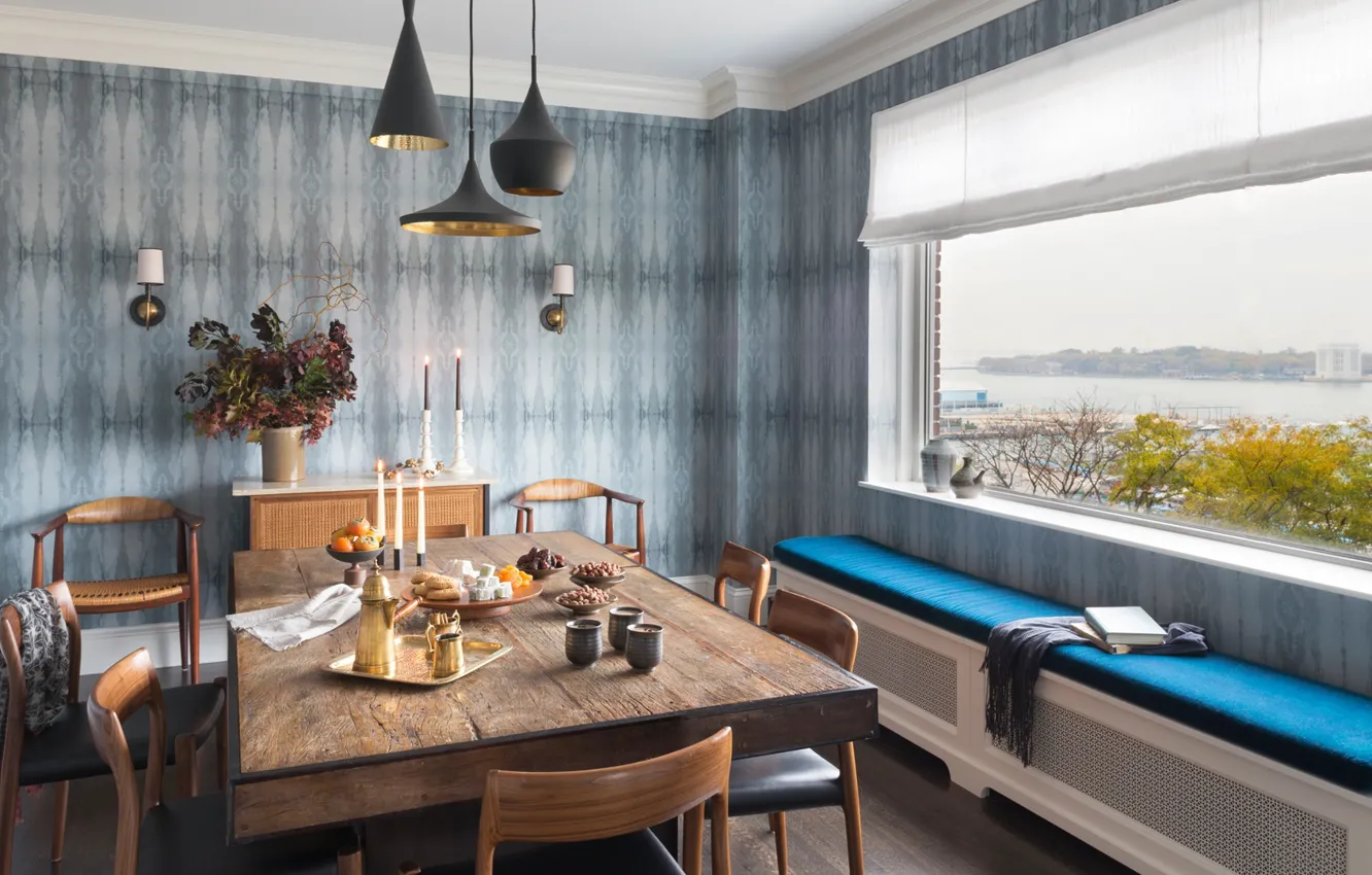 Photo wallpaper design, style, room, interior, New York, dining room, Brooklyn Heights Apartment, by Ben Herzog