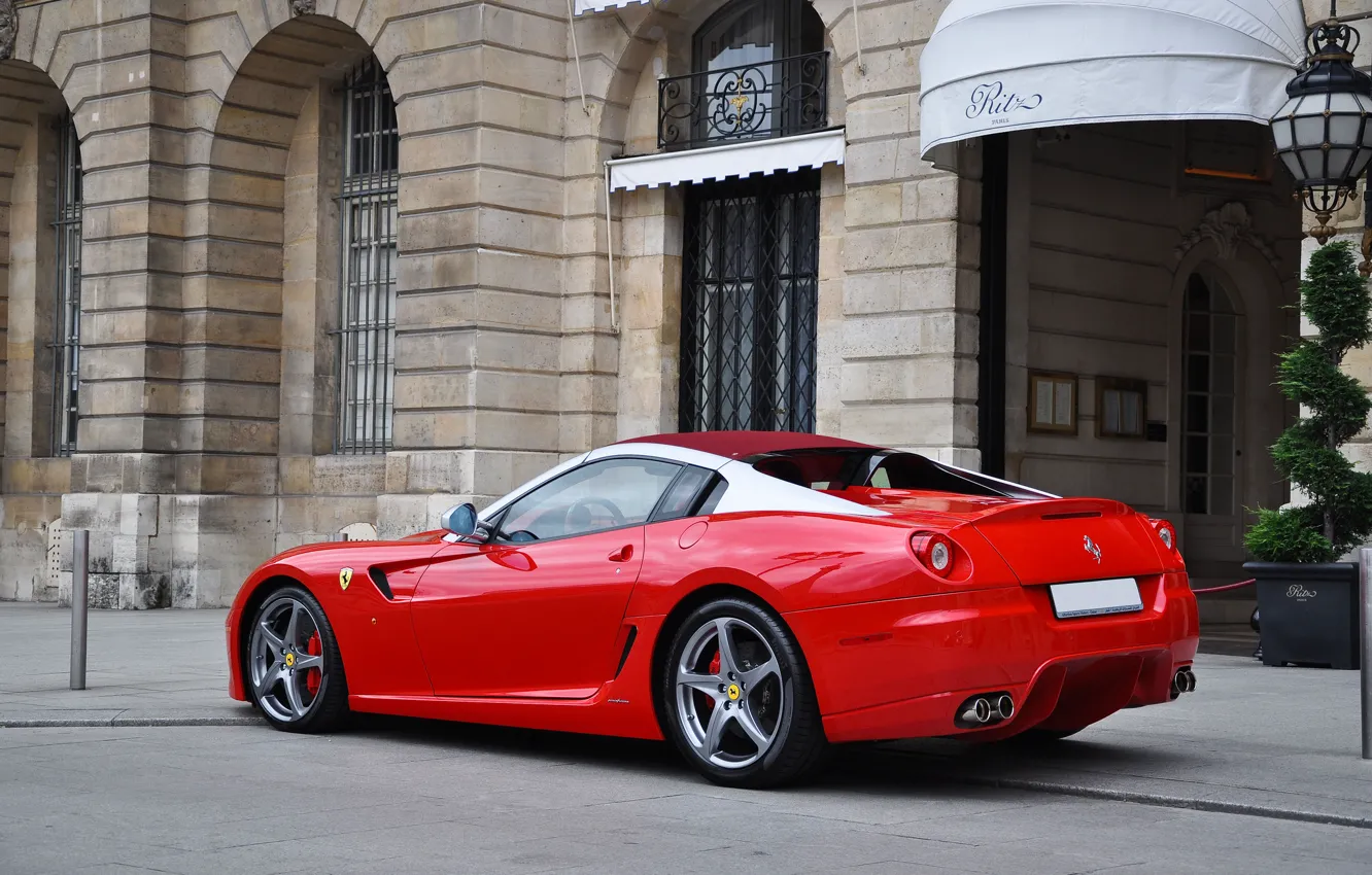 Photo wallpaper red, Ferrari, red, convertible, Ferrari, 599, cabrio, back