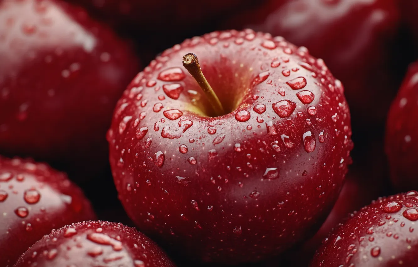 Photo wallpaper drops, red, apples, a lot, AI art, neural network