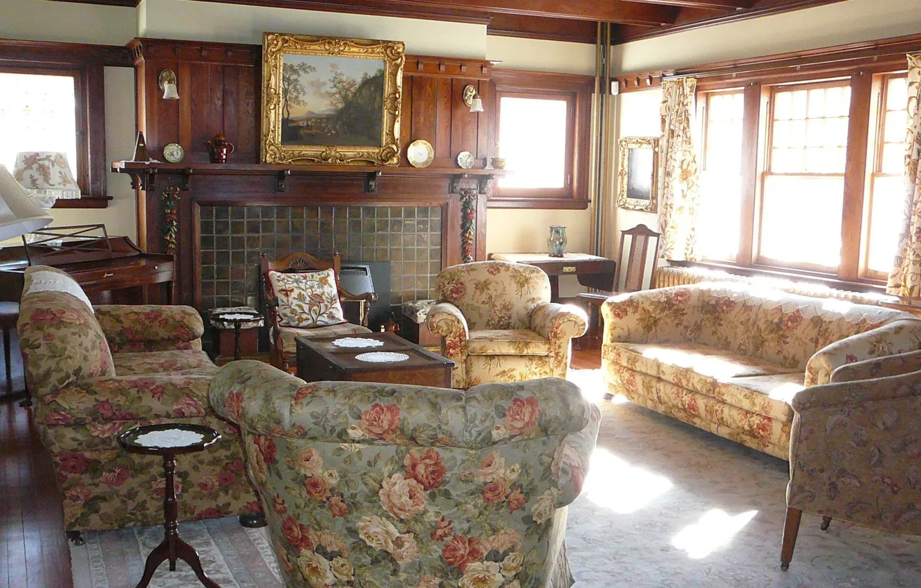 Photo wallpaper design, style, room, interior, fireplace, living room