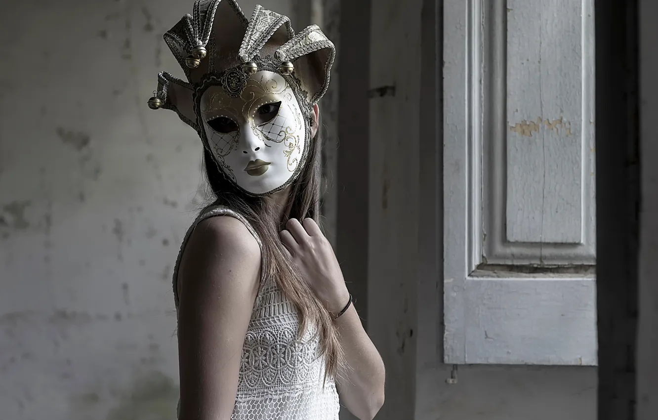 Photo wallpaper look, girl, mask