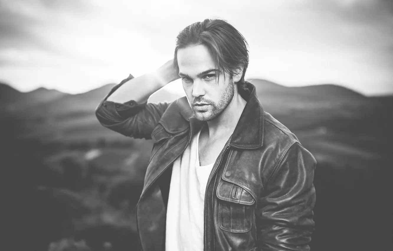 Photo wallpaper the sun, hills, hair, jacket, lips, male, beard, direct look