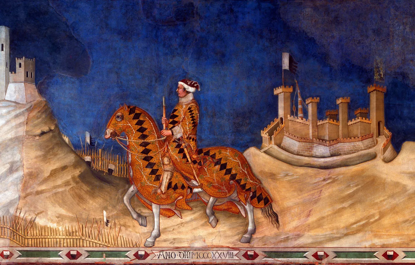 Photo wallpaper Horse, Rider, Siena, Simone, Tartini, Simone Martini, Soldier of fortune, Guidoriccio da Fogliano, Italian artist, …