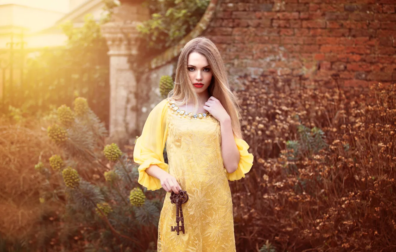 Photo wallpaper girl, makeup, key, in yellow, Inese Stoner, The keys, Data Comes To Life Jenkins