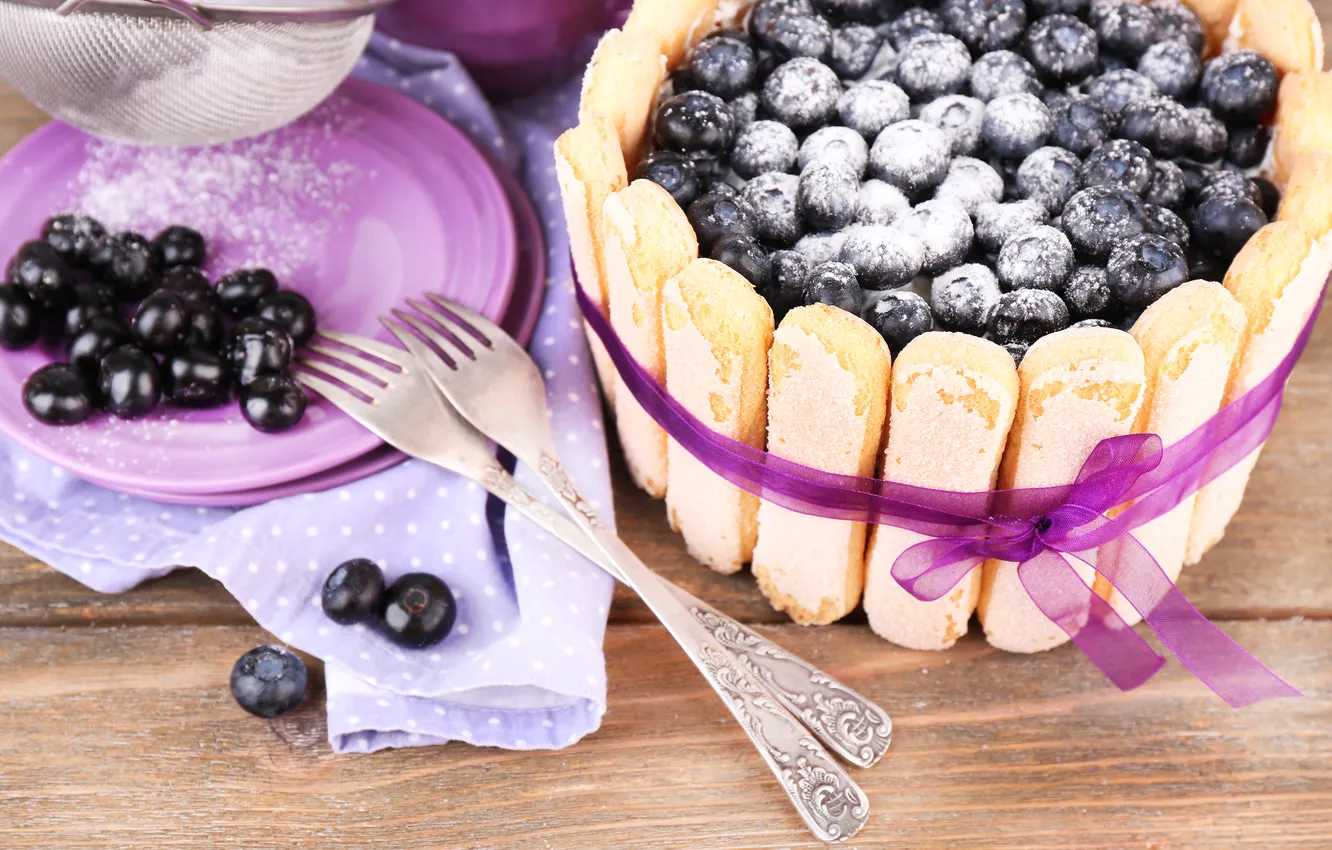 Photo wallpaper berries, food, cookies, blueberries, cake, sugar, dessert, sweet