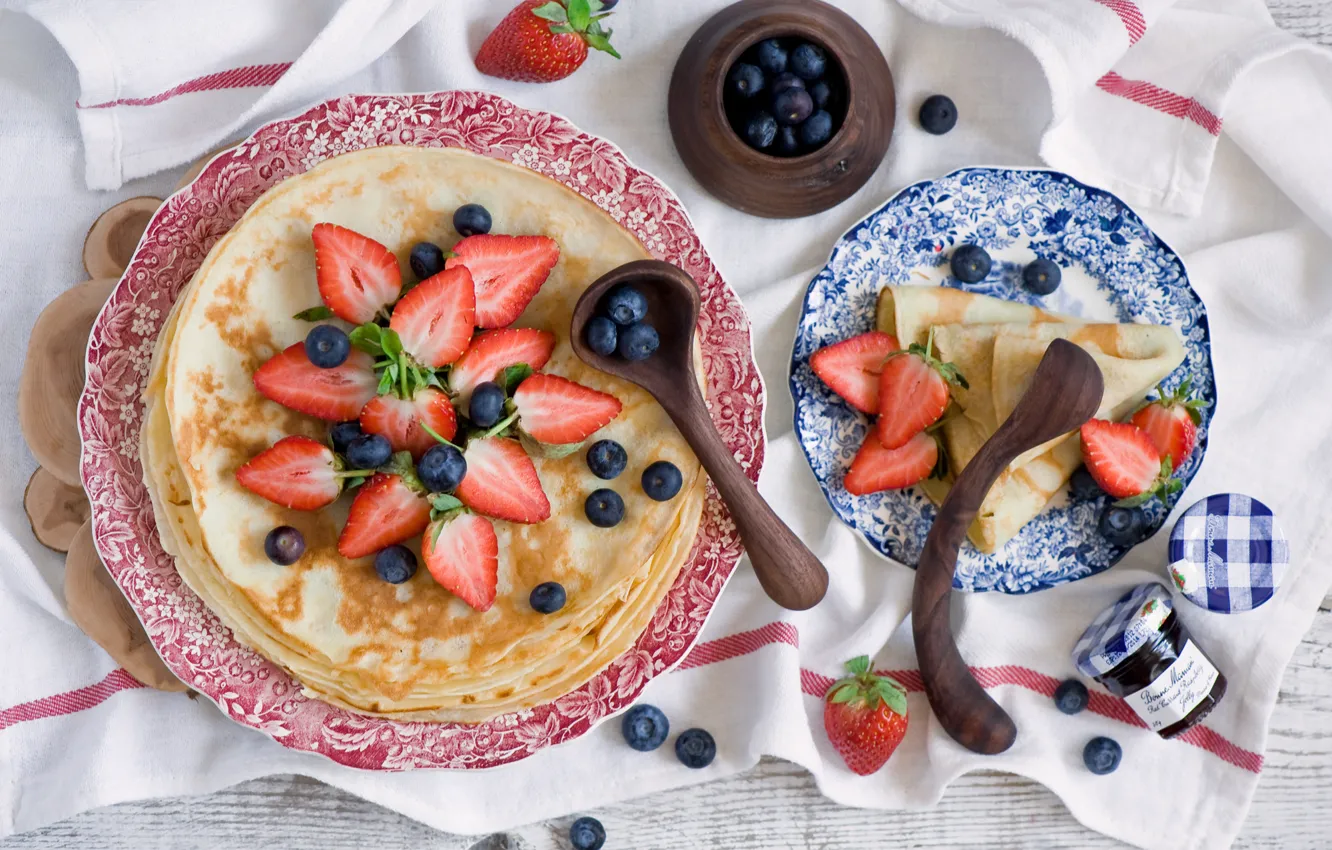Photo wallpaper berries, blueberries, strawberry, pancakes