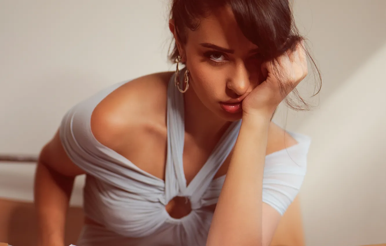 Photo wallpaper look, girl, pose, portrait, makeup, dress, hairstyle, book