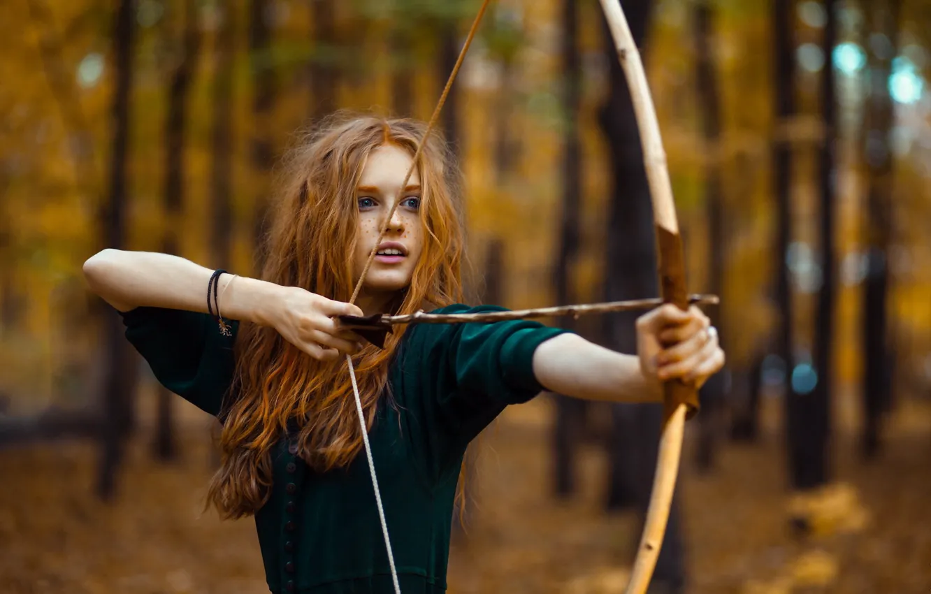 Photo wallpaper girl, weapons, bow