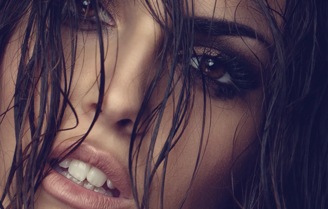 Photo wallpaper look, hair, makeup, sponge, teeth