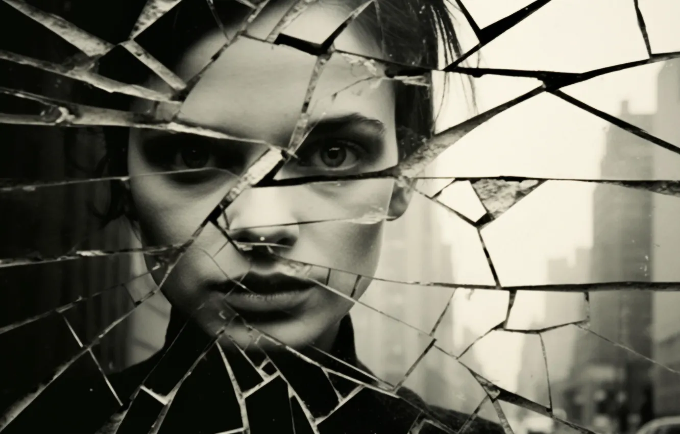 Photo wallpaper eyes, look, girl, fragments, the city, cracked, street, portrait