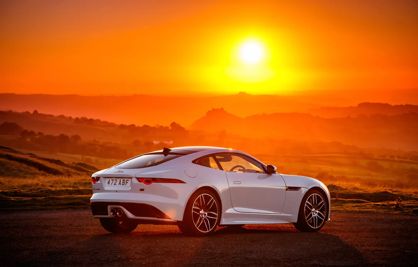 Photo wallpaper sunset, Jaguar, 2018, F-Type, Chequered Flag