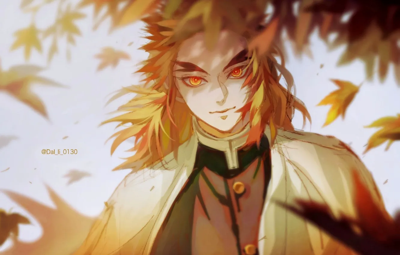 Photo wallpaper leaves, guy, Kimetsu no Yaiba, Kyoujurou Rengoku, from li 0130