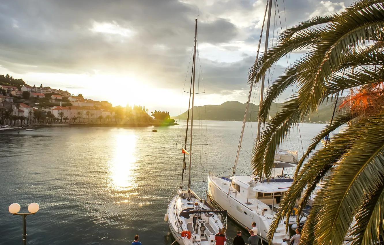 Photo wallpaper sea, sunset, Palma, yachts, Croatia, Croatia, Korcula, The Adriatic sea